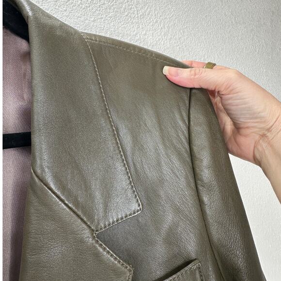 Faux Leather Green Brown Collared Front Button Blazer Jacket XL - Picture 11 of 16
